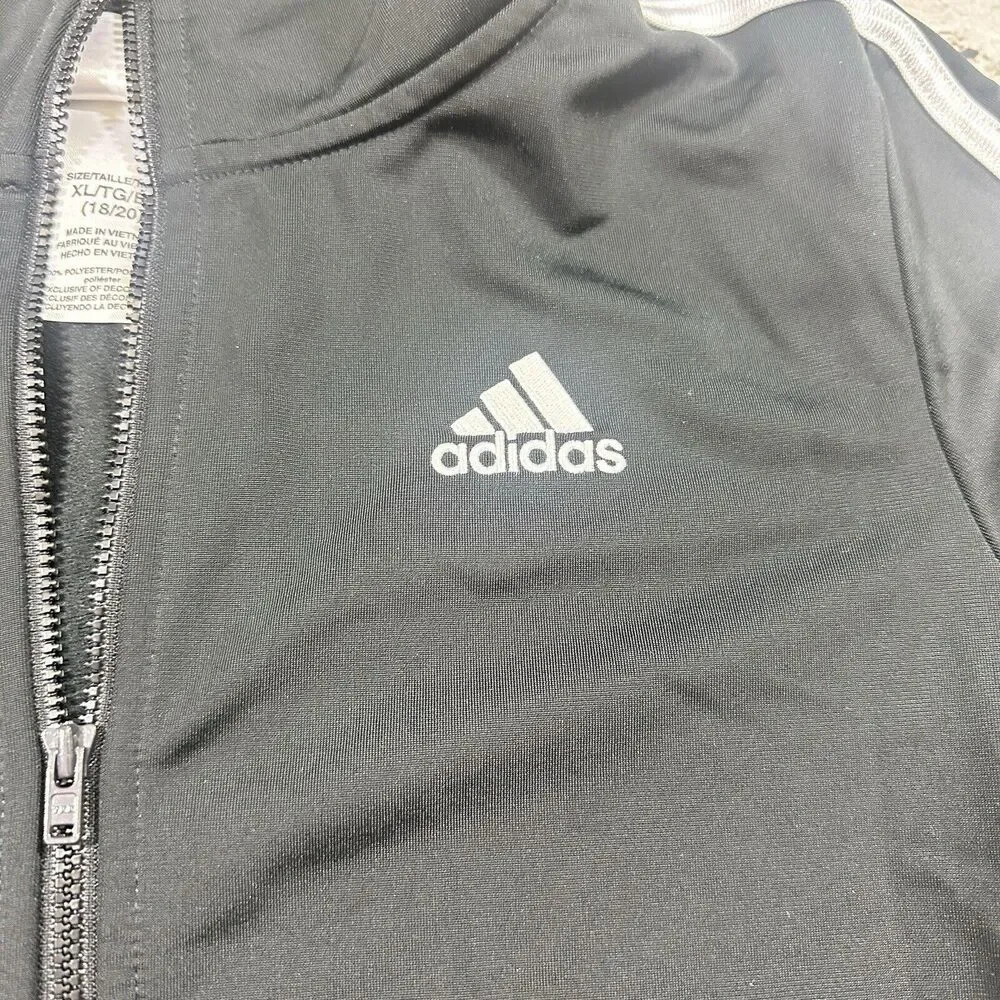 Adidas Jacket‎ Boys XL 18-20 Black/White Zip Up Track Sweater